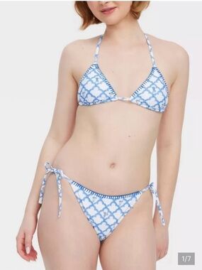Roller Rabbit Target Bikini Set XXS Blue Reversible Coastal Tie Side